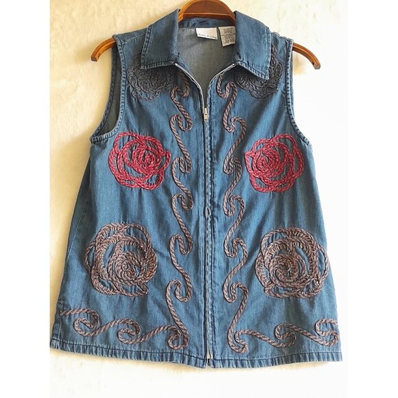 VTG Bobbie Brooks Small 4/6 Soutache Embroidered Cowgirl Sleeveless Denim Vest - Picture 1 of 6